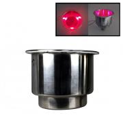 MARINE BOAT RV CAMPER RED LED SS CUP DRINK HOLDER WITH DRAIN TUB